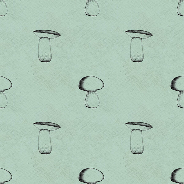 Hand drawn seamless pattern with mushrooms.