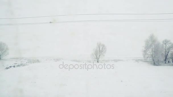 Vista desde la ventana del tren al paisaje invernal . — Vídeos de Stock