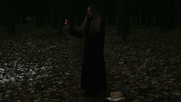 Chica gótica quemando páginas del libro — Vídeo de stock