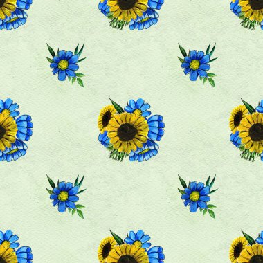Ayçiçeği ve kır çiçekleri ile Seamless Modeli