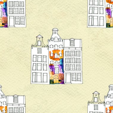 Kusursuz desenler suluboya Amsterdam evleri