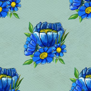 Mavi çiçekli kusursuz desen
