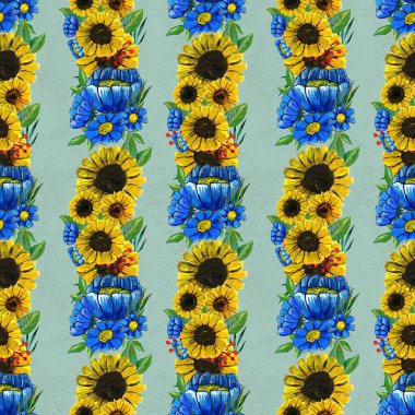 Ayçiçeği ve kır çiçekleri ile Seamless Modeli