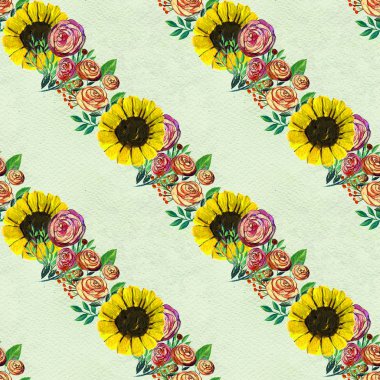 Ayçiçeği ve gül ile Seamless Modeli