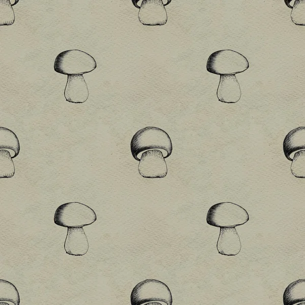 Handgezeichnetes nahtloses Muster mit Pilzen. — Stockfoto