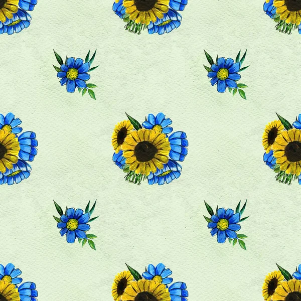 Seamless pattern with sunflowers and wildflowers — Stock Photo, Image