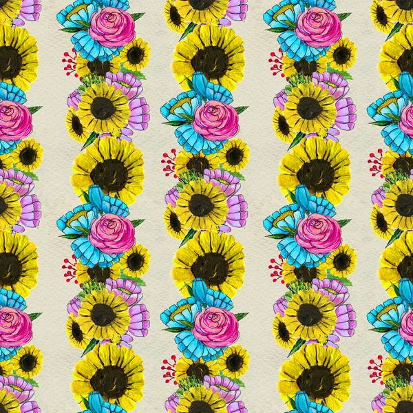 Naadloze patroon met blauwe bloemen van de gele en roze — Stockfoto