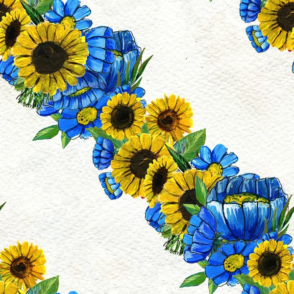 Wzór z słoneczniki i polne kwiaty — Zdjęcie stockowe