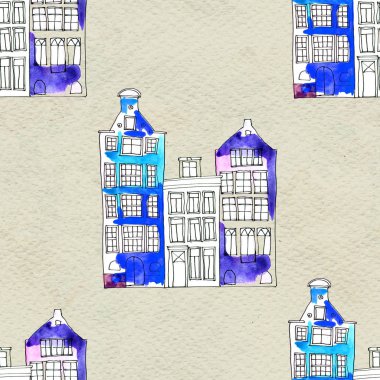 Kusursuz desenler suluboya Amsterdam evleri