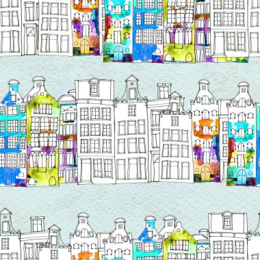 Kusursuz desenler suluboya Amsterdam evleri