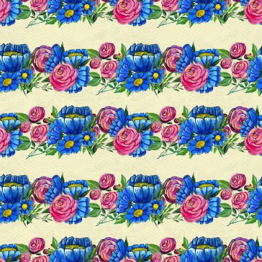 mavi ve pembe çiçekler ile Seamless Modeli