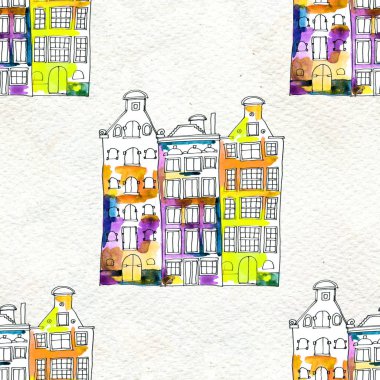 Kusursuz desenler suluboya Amsterdam evleri