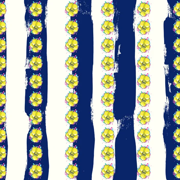 异国情调七彩花朵上有条纹的白色蓝色背景 — 图库矢量图片