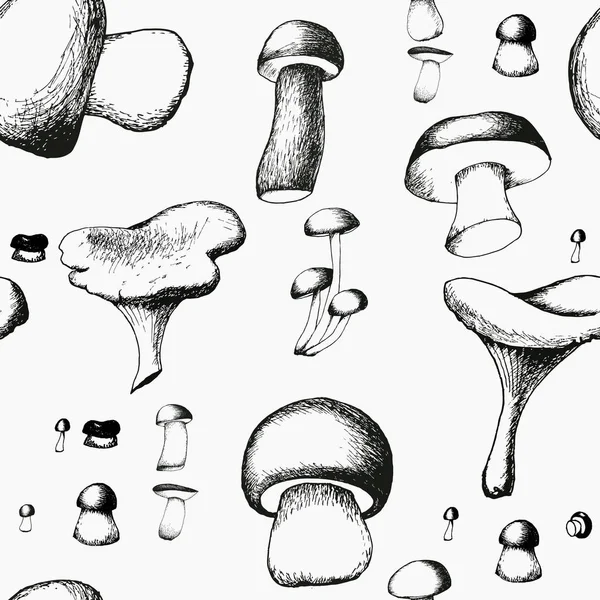 Hand getekende naadloze patroon met champignons. — Stockvector