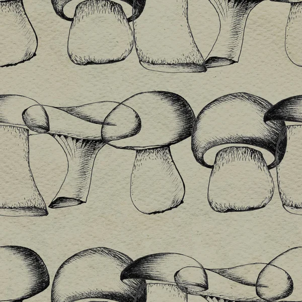 Handgezeichnetes nahtloses Muster mit Pilzen. — Stockfoto