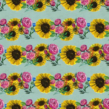 Ayçiçeği ve gül ile Seamless Modeli