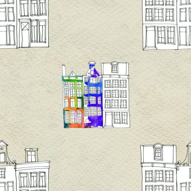 Kusursuz desenler suluboya Amsterdam evleri
