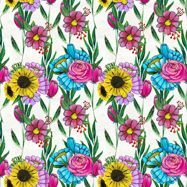 Seamless pattern with colorful flowers — Stock Photo, Image