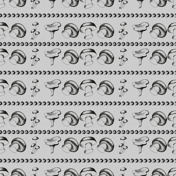 Hand getekende naadloze patroon met champignons. — Stockvector