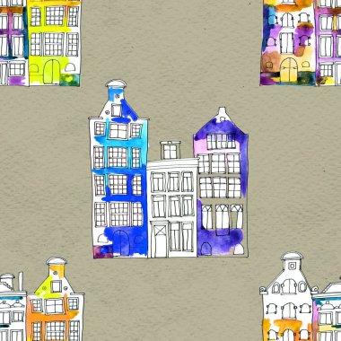 Kusursuz desenler suluboya Amsterdam evleri