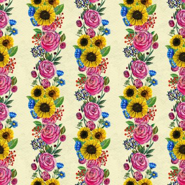 Ayçiçeği ve gül ile Seamless Modeli