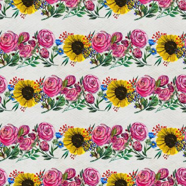 Ayçiçeği ve gül ile Seamless Modeli