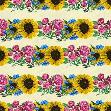 Mavi sarı ve pembe çiçekler ile Seamless Modeli