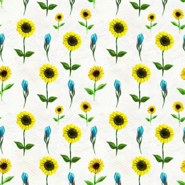 Ayçiçeği ve kır çiçekleri ile Seamless Modeli