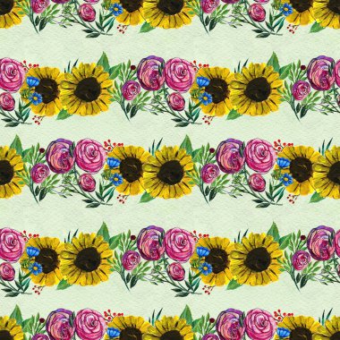 Ayçiçeği ve gül ile Seamless Modeli