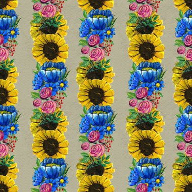 Mavi sarı ve pembe çiçekler ile Seamless Modeli