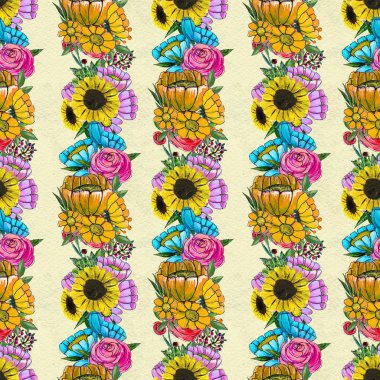 Renkli çiçeklerle kusursuz desen
