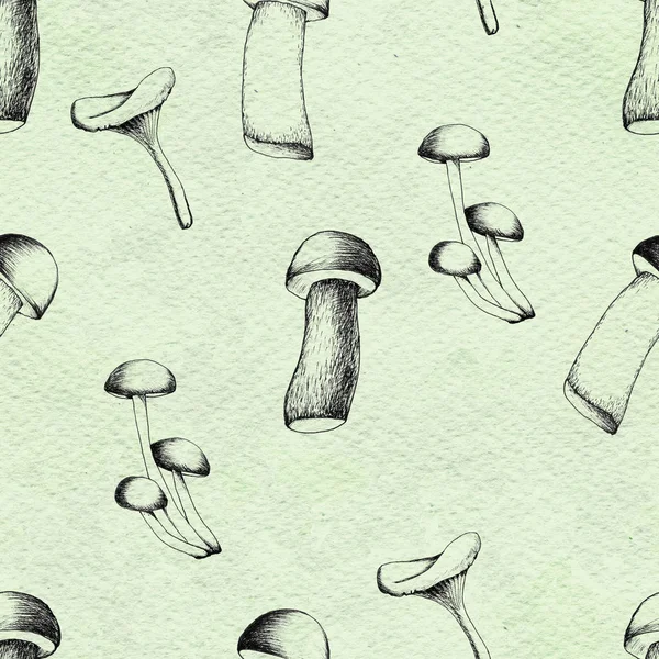 Modèle sans couture dessiné à la main avec des champignons . — Photo