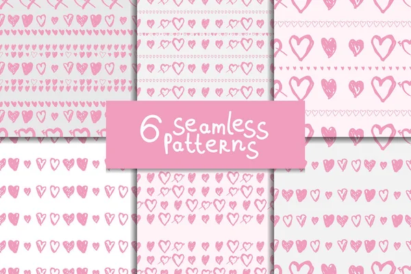 Doodle seamless pattern set with hearts — Stock Vector
