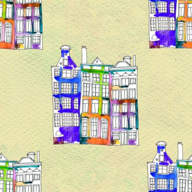 Kusursuz desenler suluboya Amsterdam evleri
