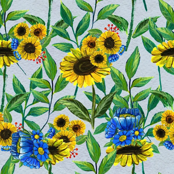 Pola mulus dengan bunga matahari dan bunga liar — Stok Foto