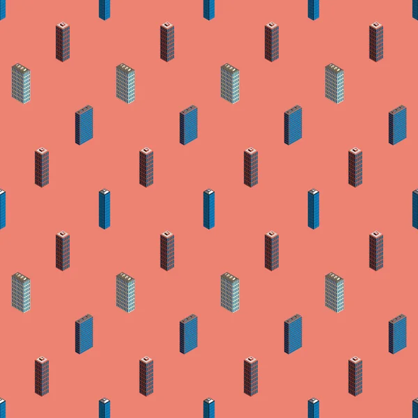 Bâtiments isométriques motif sans couture — Image vectorielle