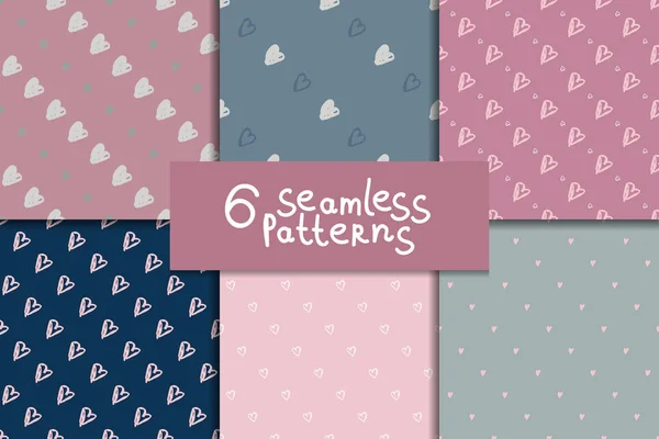 Doodle seamless pattern set with hearts — Stock Vector