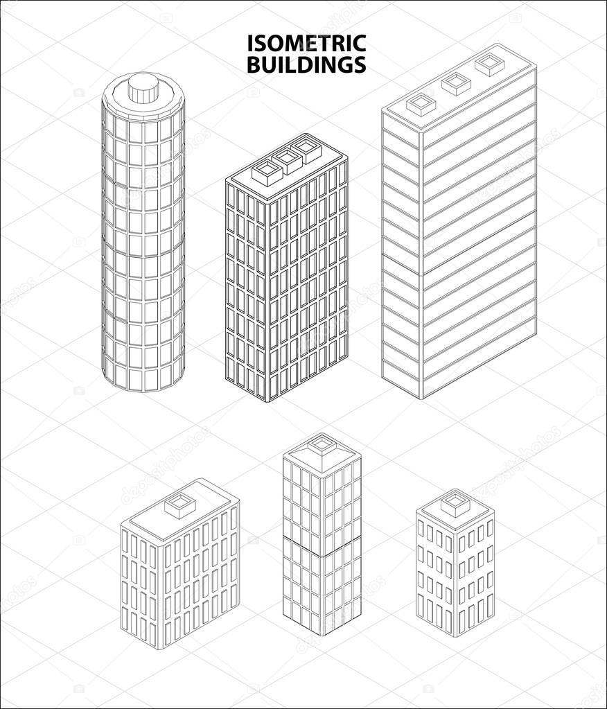 Vector isometric buildings set.