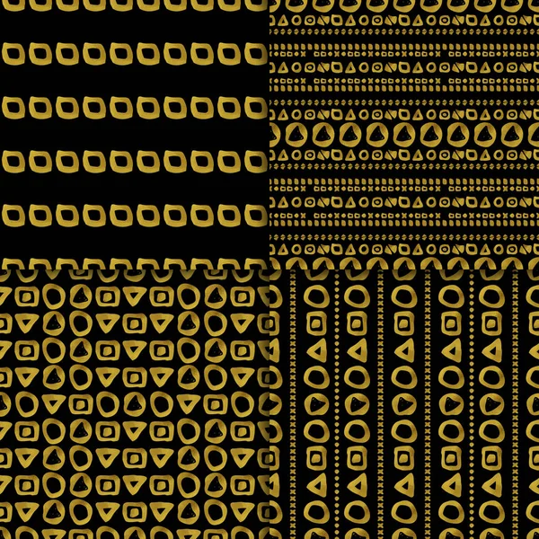 幾何学的な黒とゴールドのシームレス パターン セット — ストックベクタ