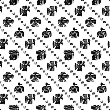 Sorunsuz maya desen. Siyah ve beyaz etnik unsurlar.