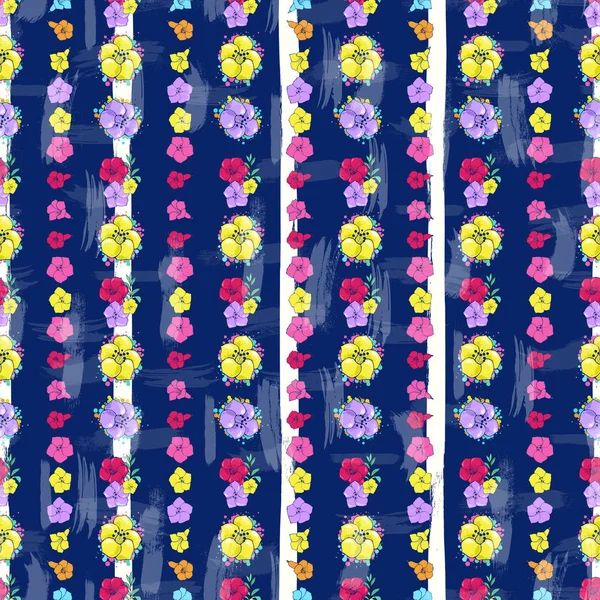 Fiori colorati esotici su uno sfondo bianco-blu con strisce — Vettoriale Stock