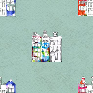 Kusursuz desenler suluboya Amsterdam evleri