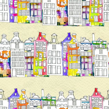 Kusursuz desenler suluboya Amsterdam evleri