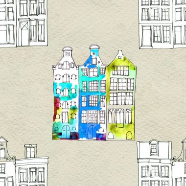 Kusursuz desenler suluboya Amsterdam evleri