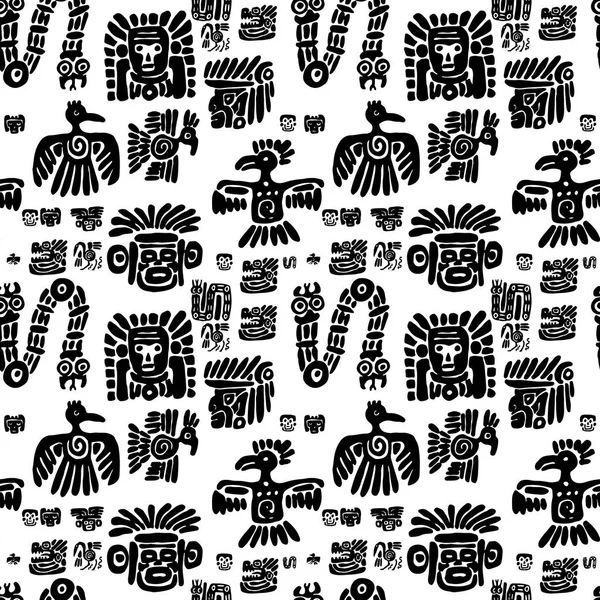 Bezszwowe maya wzór. Elementy etniczne czarno-białe. — Wektor stockowy