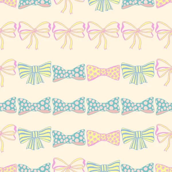 Seamless pattern with hand drawn bow-tie on light beige background. Doodles vector illustration — Stock Vector