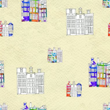 Kusursuz desenler suluboya Amsterdam evleri