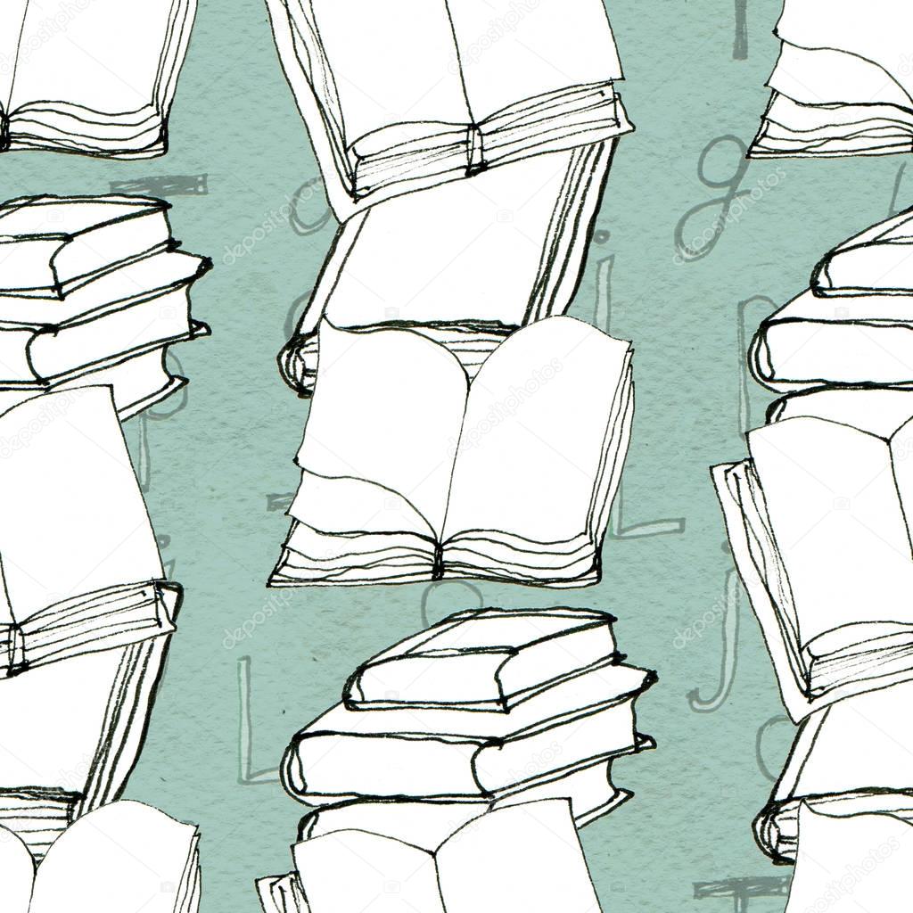 Seamless pattern with books