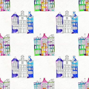 Kusursuz desenler suluboya Amsterdam evleri