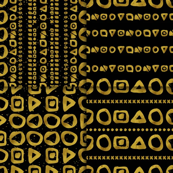 Geometrische zwart en goud naadloze patroon set — Stockvector